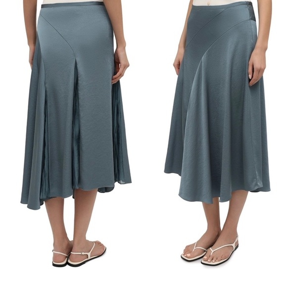 Vince Satin Midi Skirt 4 Pleated Mixed Media Asymmetrical - Picture 14 of 16